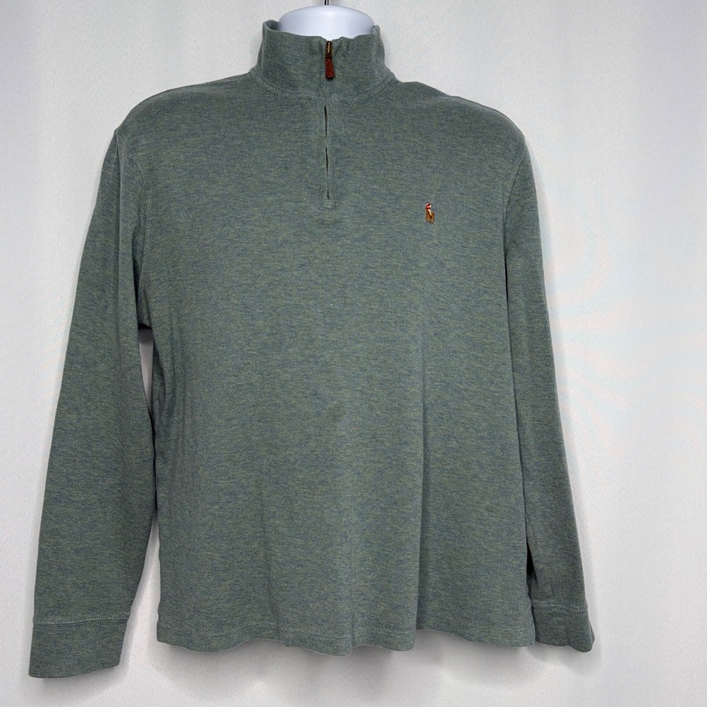 Polo Ralph Lauren Mens Estate Rib Quarter Zip Pullover Sage Green Heather Size M